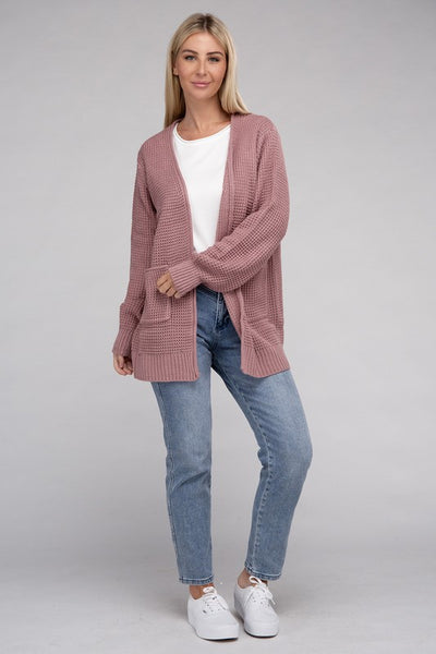 Low Gauge Waffle Open Cardigan Sweater - 1Caribbeanmall