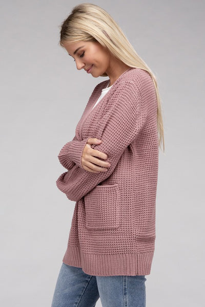 Low Gauge Waffle Open Cardigan Sweater - 1Caribbeanmall