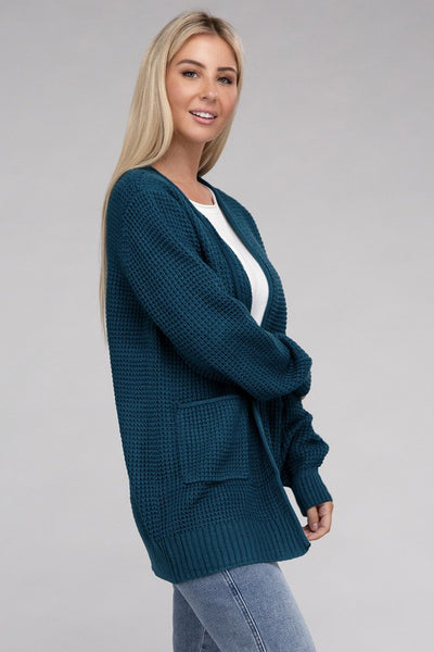 Low Gauge Waffle Open Cardigan Sweater - 1Caribbeanmall