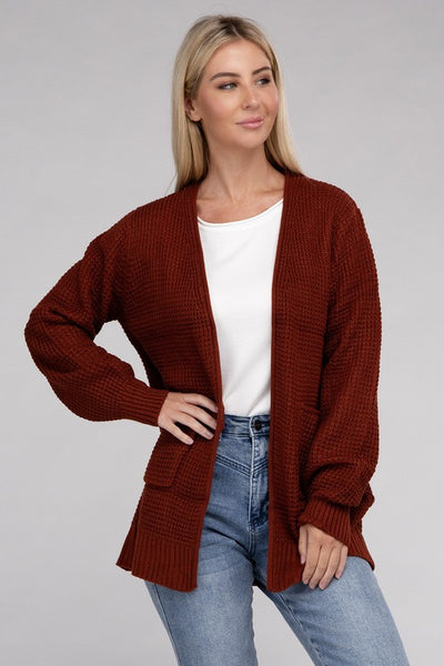 Low Gauge Waffle Open Cardigan Sweater - 1Caribbeanmall