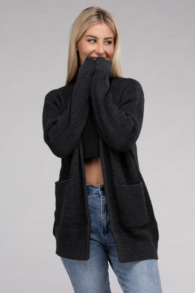 Low Gauge Waffle Open Cardigan Sweater - 1Caribbeanmall