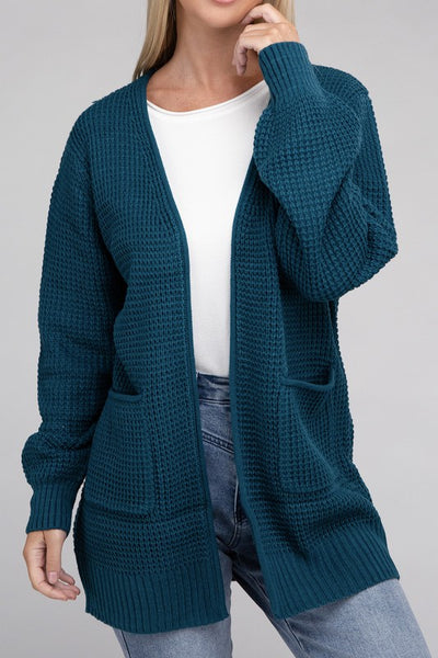 Low Gauge Waffle Open Cardigan Sweater - 1Caribbeanmall