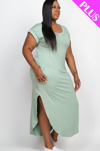 Plus Cap Sleeve V Neck Maxi Dress - 1Caribbeanmall