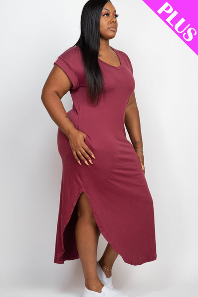 Plus Cap Sleeve V Neck Maxi Dress - 1Caribbeanmall