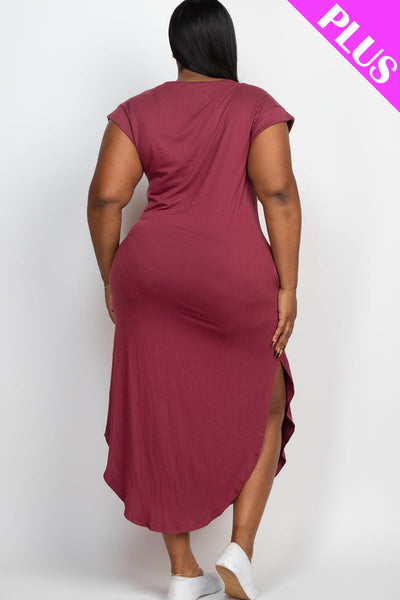 Plus Cap Sleeve V Neck Maxi Dress - 1Caribbeanmall