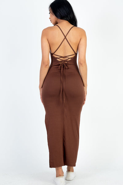 Crisscross Back Split Thigh Maxi Dress