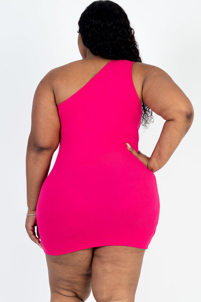 Plus Size Ribbed One Shoulder Cutout Front Casual Mini Bodycon Dress (collective) - 1Caribbeanmall