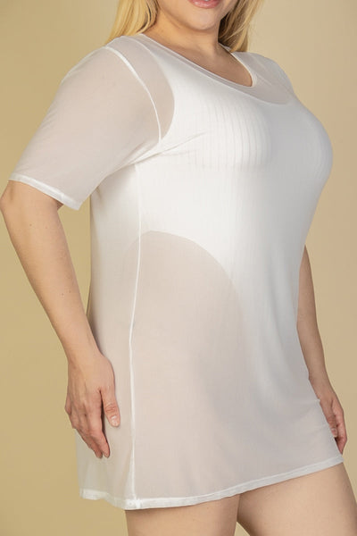 Plus Size Sexy Sheer Mesh T-Shirt Short Sleeve Dress - 1Caribbeanmall