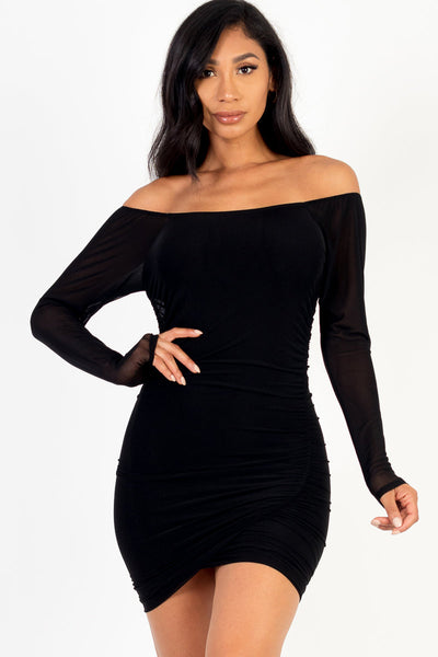 Ruched Mesh Long Sleeve Mini Dress (CAPELLA) - 1Caribbeanmall