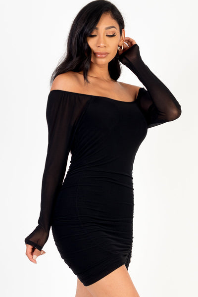 Ruched Mesh Long Sleeve Mini Dress (CAPELLA) - 1Caribbeanmall