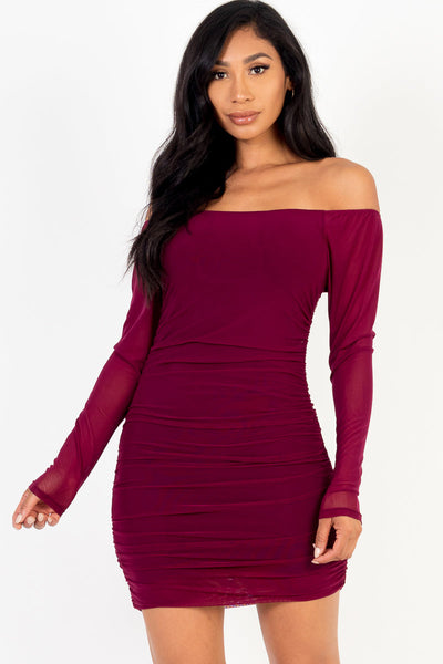 Ruched Mesh Long Sleeve Mini Dress (CAPELLA) - 1Caribbeanmall