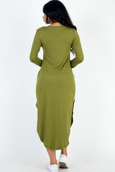 Long Sleeve Curved Hem Midi Dress - 1Caribbeanmall