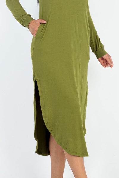 Long Sleeve Curved Hem Midi Dress - 1Caribbeanmall