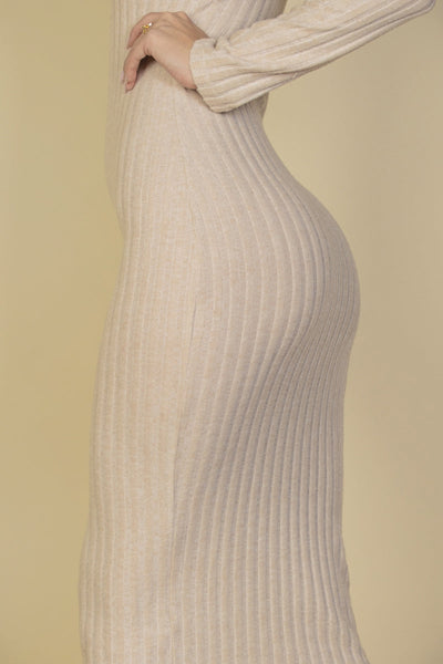 Sweater-Knit Fuzzy V Neck Bodycon Dress (CAPELLA) - 1Caribbeanmall