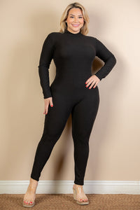 Plus Size Ribbed Mock Neck Long Sleeve Casual Jumpsuit (collective) - 1Caribbeanmall