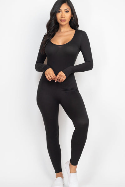 Scoop Neck Long Sleeve Bodycon Jumpsuit (CAPELLA) - 1Caribbeanmall