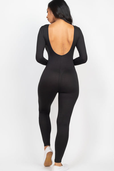 Scoop Neck Long Sleeve Bodycon Jumpsuit (CAPELLA) - 1Caribbeanmall