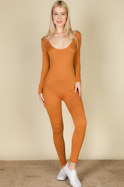 Scoop Neck Long Sleeve Bodycon Jumpsuit (CAPELLA) - 1Caribbeanmall