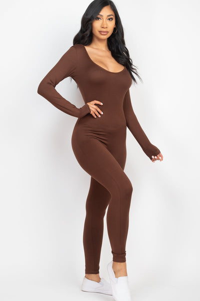 Scoop Neck Long Sleeve Bodycon Jumpsuit (CAPELLA) - 1Caribbeanmall
