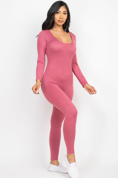 Scoop Neck Long Sleeve Bodycon Jumpsuit (CAPELLA) - 1Caribbeanmall