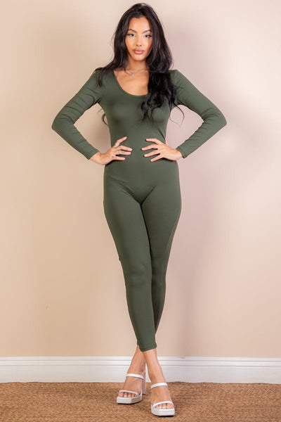Scoop Neck Long Sleeve Bodycon Jumpsuit (CAPELLA) - 1Caribbeanmall