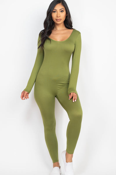 Scoop Neck Long Sleeve Bodycon Jumpsuit (CAPELLA) - 1Caribbeanmall