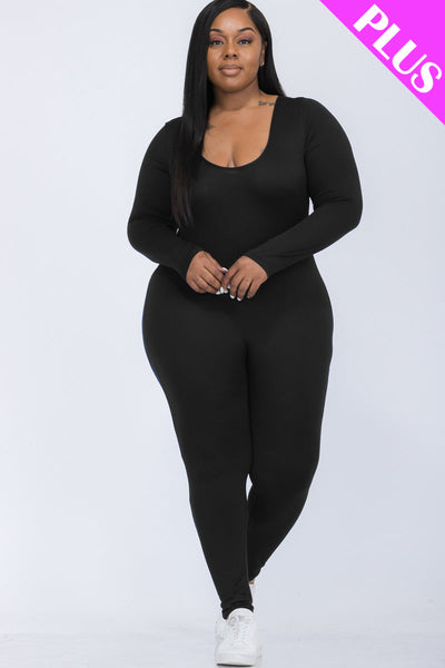 Plus Size Scoop Neck Long Sleeve Bodycon Jumpsuit (CAPELLA) - 1Caribbeanmall