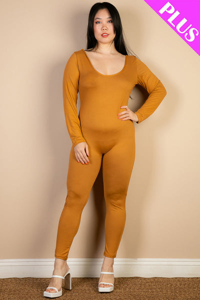 Plus Size Scoop Neck Long Sleeve Bodycon Jumpsuit (CAPELLA) - 1Caribbeanmall