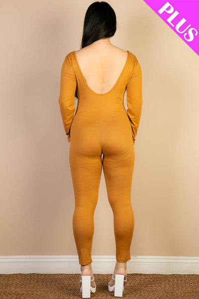 Plus Size Scoop Neck Long Sleeve Bodycon Jumpsuit (CAPELLA) - 1Caribbeanmall