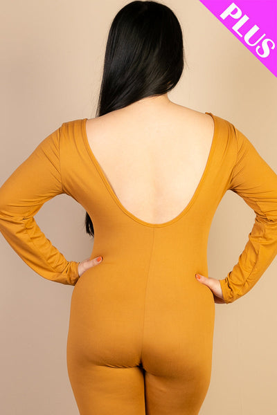 Plus Size Scoop Neck Long Sleeve Bodycon Jumpsuit (CAPELLA) - 1Caribbeanmall