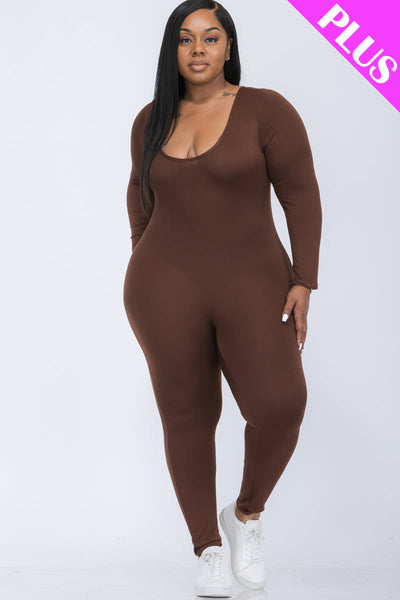 Plus Size Scoop Neck Long Sleeve Bodycon Jumpsuit (CAPELLA) - 1Caribbeanmall