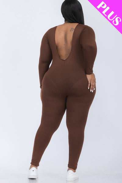 Plus Size Scoop Neck Long Sleeve Bodycon Jumpsuit (CAPELLA) - 1Caribbeanmall