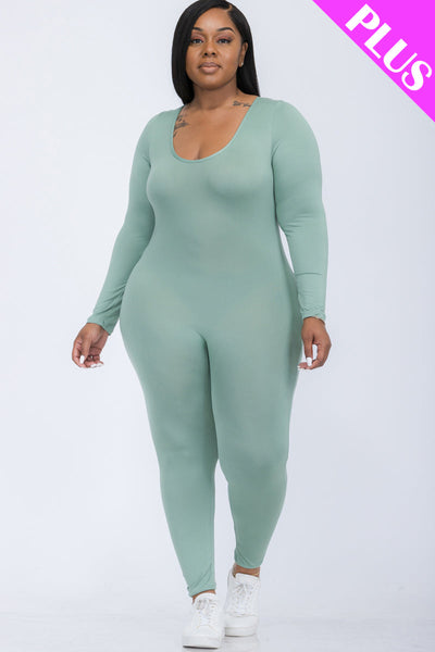 Plus Size Scoop Neck Long Sleeve Bodycon Jumpsuit (CAPELLA) - 1Caribbeanmall