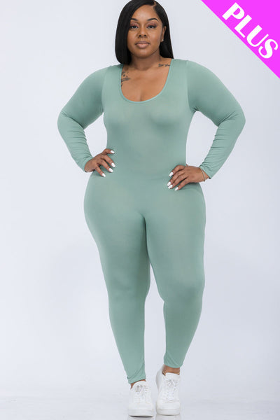 Plus Size Scoop Neck Long Sleeve Bodycon Jumpsuit (CAPELLA) - 1Caribbeanmall