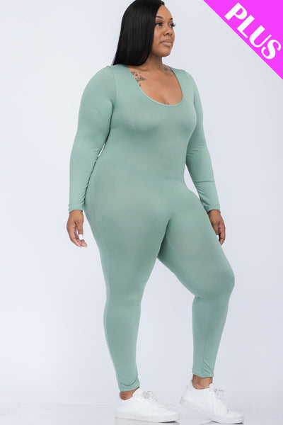 Plus Size Scoop Neck Long Sleeve Bodycon Jumpsuit (CAPELLA) - 1Caribbeanmall