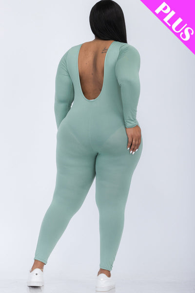 Plus Size Scoop Neck Long Sleeve Bodycon Jumpsuit (CAPELLA) - 1Caribbeanmall