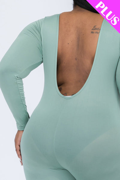 Plus Size Scoop Neck Long Sleeve Bodycon Jumpsuit (CAPELLA) - 1Caribbeanmall