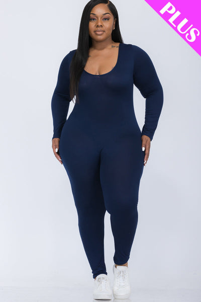 Plus Size Scoop Neck Long Sleeve Bodycon Jumpsuit (CAPELLA) - 1Caribbeanmall