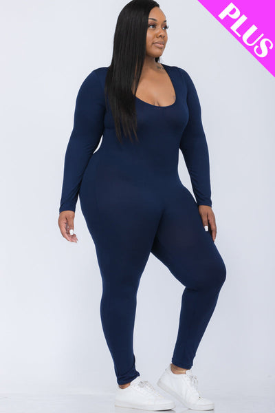 Plus Size Scoop Neck Long Sleeve Bodycon Jumpsuit (CAPELLA) - 1Caribbeanmall