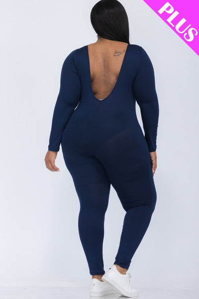 Plus Size Scoop Neck Long Sleeve Bodycon Jumpsuit (CAPELLA) - 1Caribbeanmall