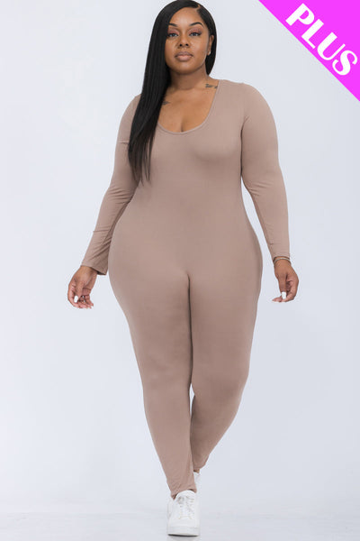 Plus Size Scoop Neck Long Sleeve Bodycon Jumpsuit (CAPELLA) - 1Caribbeanmall