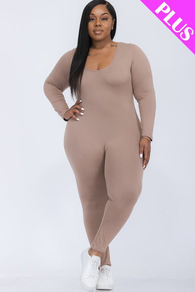 Plus Size Scoop Neck Long Sleeve Bodycon Jumpsuit (CAPELLA) - 1Caribbeanmall