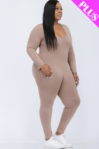 Plus Size Scoop Neck Long Sleeve Bodycon Jumpsuit (CAPELLA) - 1Caribbeanmall