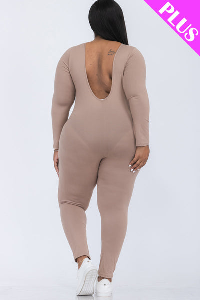 Plus Size Scoop Neck Long Sleeve Bodycon Jumpsuit (CAPELLA) - 1Caribbeanmall