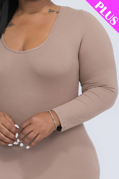 Plus Size Scoop Neck Long Sleeve Bodycon Jumpsuit (CAPELLA) - 1Caribbeanmall