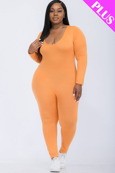 Plus Size Scoop Neck Long Sleeve Bodycon Jumpsuit (CAPELLA) - 1Caribbeanmall