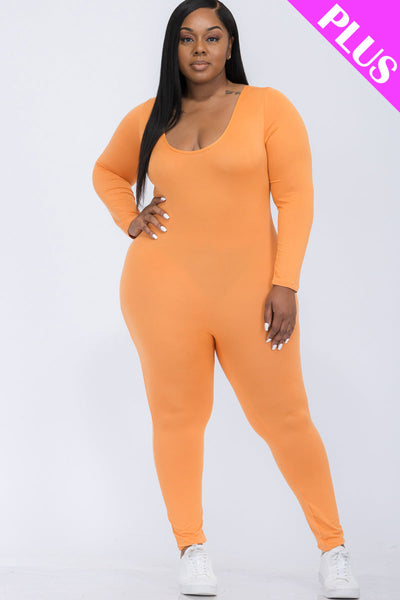 Plus Size Scoop Neck Long Sleeve Bodycon Jumpsuit (CAPELLA) - 1Caribbeanmall