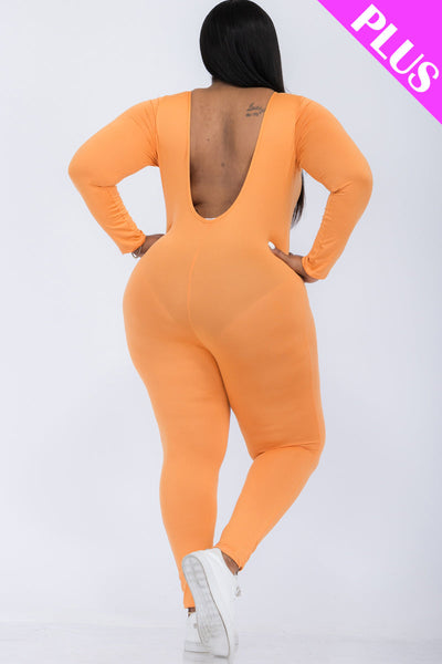 Plus Size Scoop Neck Long Sleeve Bodycon Jumpsuit (CAPELLA) - 1Caribbeanmall