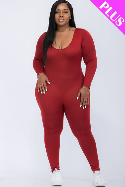 Plus Size Scoop Neck Long Sleeve Bodycon Jumpsuit (CAPELLA) - 1Caribbeanmall