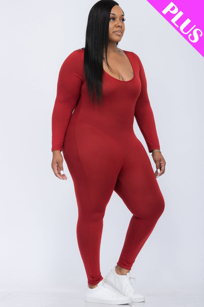 Plus Size Scoop Neck Long Sleeve Bodycon Jumpsuit (CAPELLA) - 1Caribbeanmall